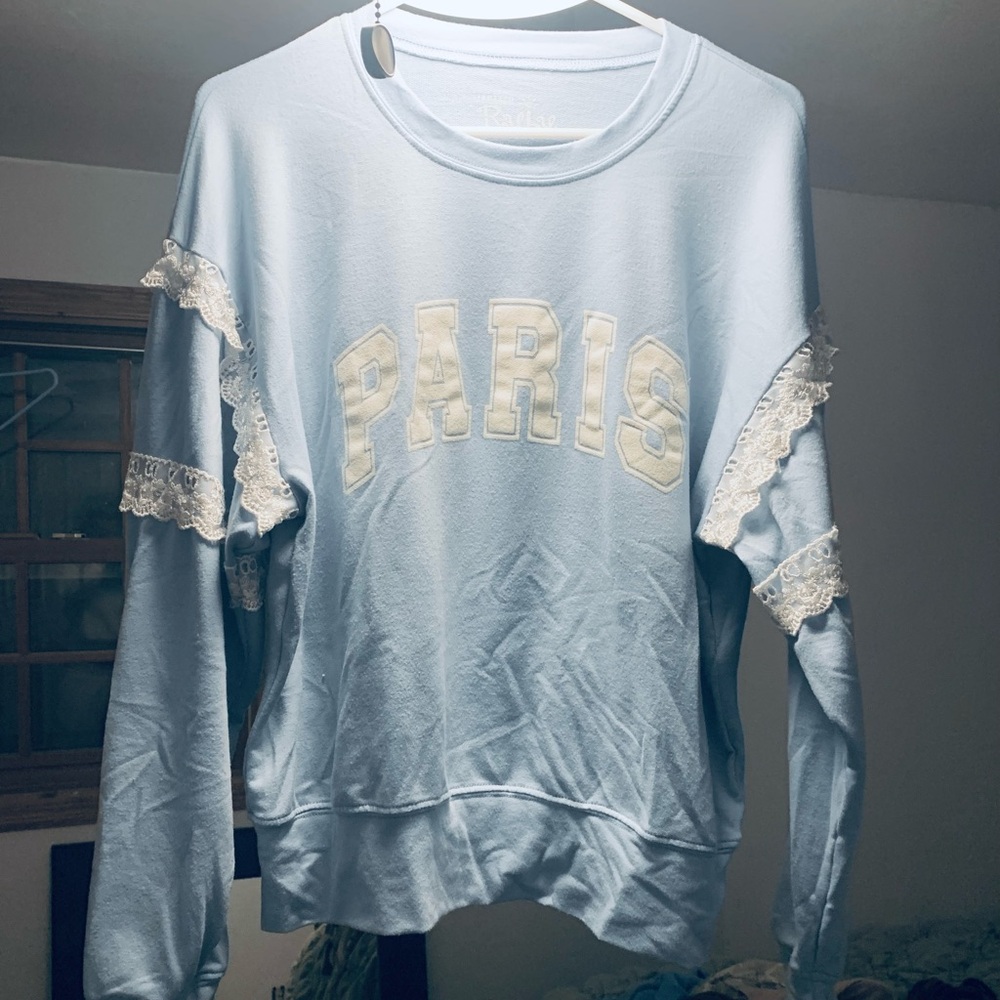 Light Blue Paris Sweatshirt with Lace Details